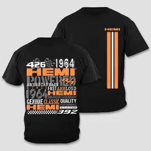 HEMI Powered T-Shirt, 426 392 Engine Tee, RT American Made 1964 Top, Genuine Classic Quality Graphic Shirt, Vintage Muscle Car Racing Merch, Retro Hot Rod Automotive Apparel, Men Women Short Sleeve Premium Black Cotton Wear
