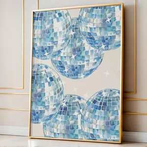 Blue Disco Ball Print, Aesthetic 70s Disco Wall Art, Blue Trendy Wall Art, Apartment Wall Art, Retro Blue Poster, Disco Ball Poster, Room Decor, Unframed