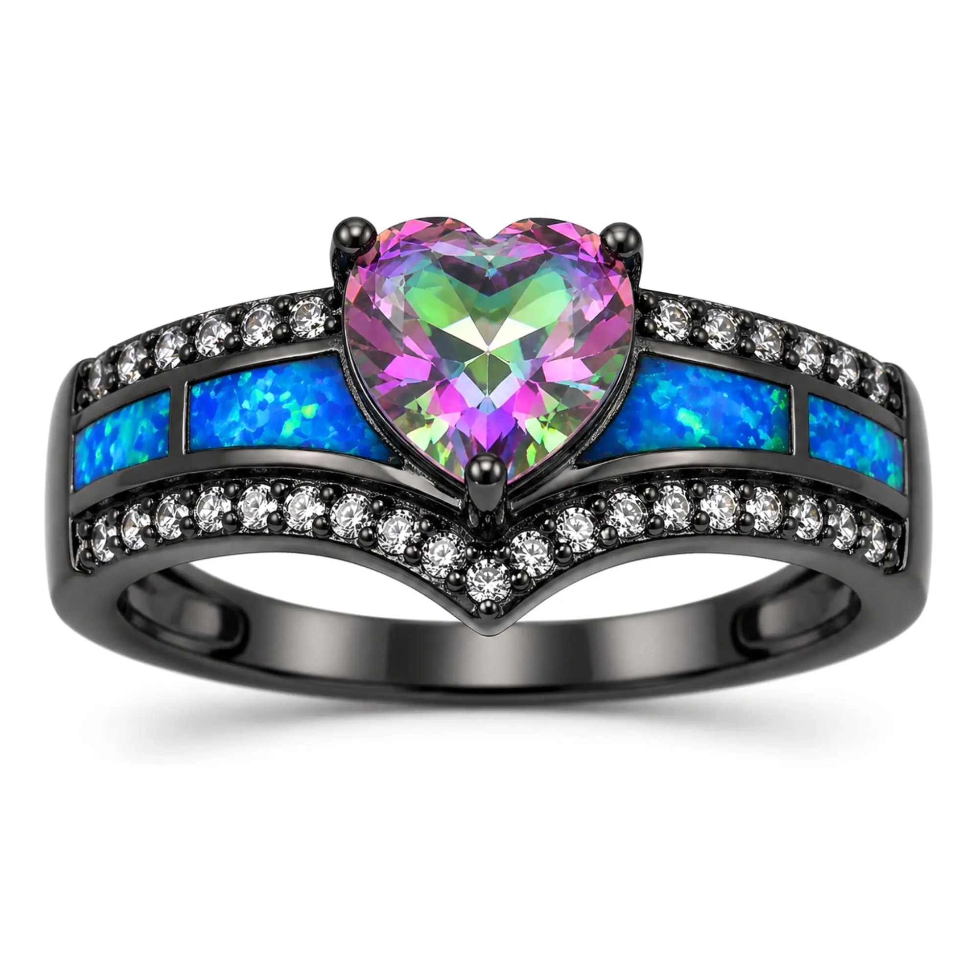 Goth Heart Shaped Black Engagement Rings for Women Promise Rings for Her CZ