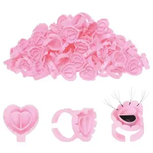 Lash Glue Ring 100pcs Set Baby Pink Color Professional Beginner Friendly Lash Extension Tool for Women Girls Easy to Use Makeup Accessory