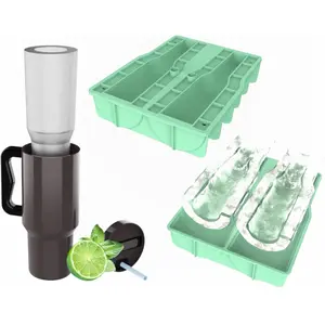 2 Ice Cube Trays for 40Oz Tumbler - Upgraded Easy to Come Out of Mold, Half Cup Shape Two Ice Cubes - Kitchen, Utensils Lid Silicone