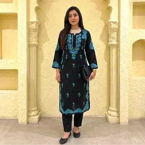 Teal Fusion Chikankari casual kurta set