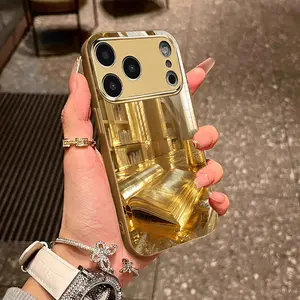 Golden Book House Pattern Electroplated Glass Phone Case Compatible with iPhone 11/12/13/14/15/16/17 and Other Models Shockproof Electroplated Phone Case