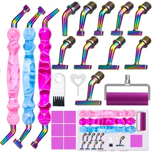 ZYNYXY 22PCS Ergonomic Diamond Art Pens Kits, with 135° Elbow Metal Screw Steel 1~10, Tips, Placers Roller Accessories for 5D Diamond Art Craft & DIY Nail (Colorful Pen Tips Set)