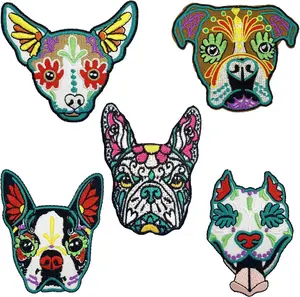 5 Pcs Pretty in Ink French Bulldog Boxer Chihuahua Pit Bull Iron On Sew On Embroidered Patch for Jackets Backpacks Jeans and Clothes Badge Applique Emblem Sign Sport Decal