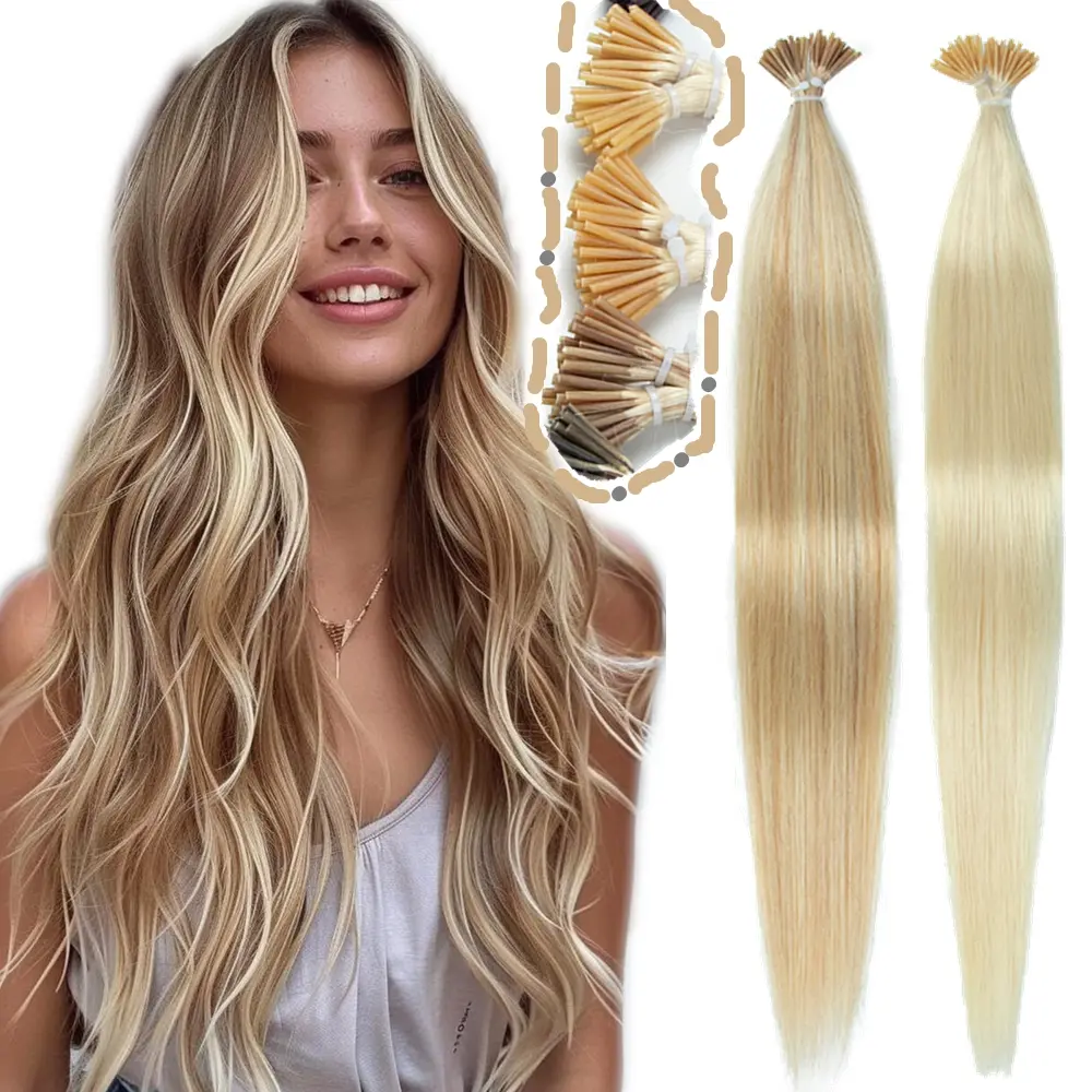 Real Human Hair I-Tip Hair Extensions, 16inch 30g 50pcs Lightweight Individual Extensions, Micro Bead Tips Easy Installation, Natural Straight Cut, Volume Boost, Blonde, Brown Highlight P4-27, Chocolate Brown 02 Shades