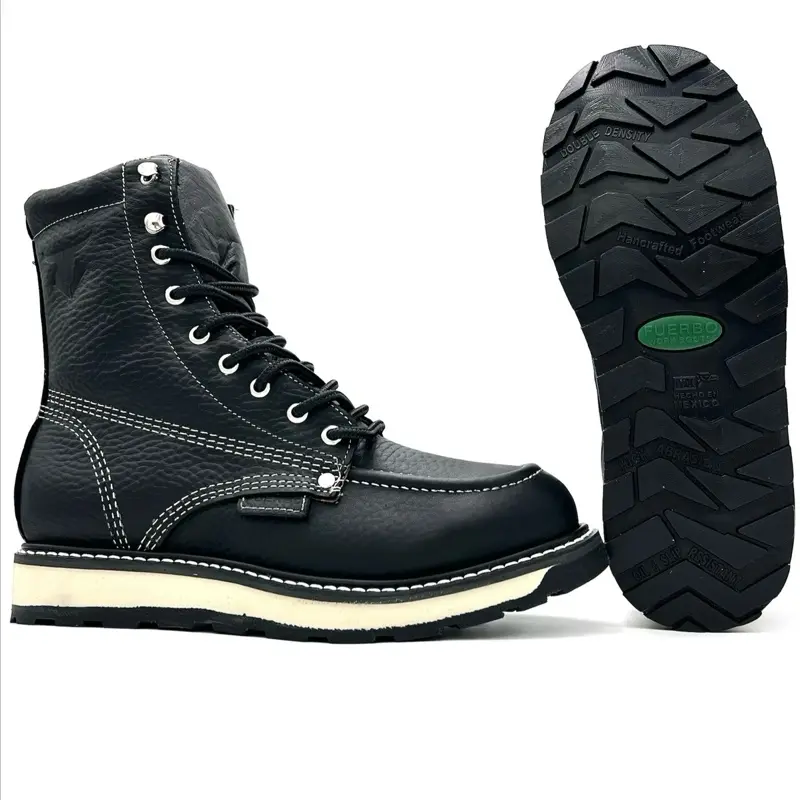 Fuerbo 955 Black Moc Toe Work Boot 8-Inch – Goodyear Welt, Dual Density Sole, Slip/Oil Resistant, Full Grain Leather, Resoleable, (Composite Toe Available)