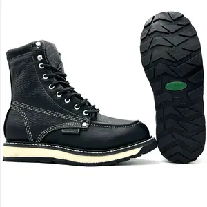 Fuerbo 955 Black Moc Toe Work Boot 8-Inch – Goodyear Welt, Dual Density Sole, Slip/Oil Resistant, Full Grain Leather, Resoleable, (Composite Toe Available)