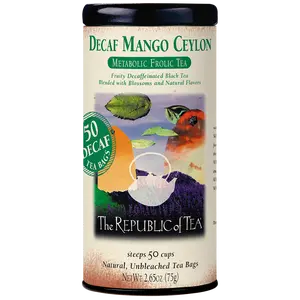 The Republic of Tea Decaf Mango Ceylon Black Tea, Tin of 50 Tea Bags