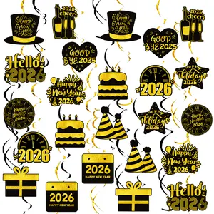 Happy New Year Hanging Swirls, 33 Pcs Happy New Year Decorations Hanging Swirls, 2025 New Year Party Swirls Streamer & New Years Eve Ceiling Swirls, for New Years Eve Party Supplies 2026