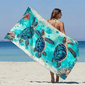 Blue Sea Turtles Beach Towel Super Soft Quick Dry Large Bath Towel for Pool Yoga Travel Vibrant Ocean Coral Fish Design Mothers Day Gift Quick Drying Fabric Contemporary Style