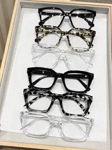 Women's Plastic Oversized Frame Glasses, Leopard Color Transparent Multi-Color Options, Simple Fashion Eyewear, High-Quality Lenses, Fashion Frame Eyeglasses