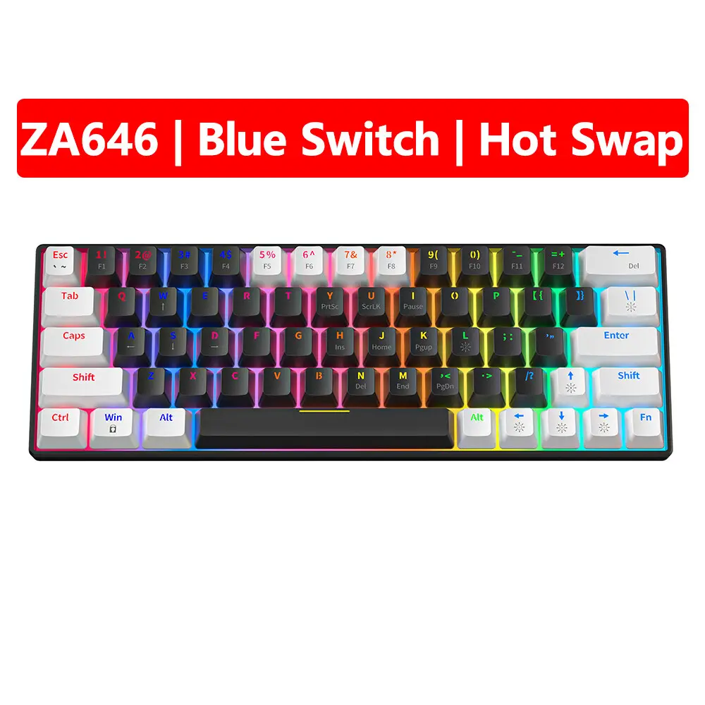 ZIFRIEND KA646 63 Keys Mechanical Wired 60% Layout Mini Gaming ABS