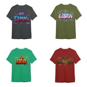 [Full 12 Zodiac] Hip Hop Zodiac Graphic T-Shirt, Zodiac Birthday Street Style Tee for Black, Military Green, Irish Green, Maroon
