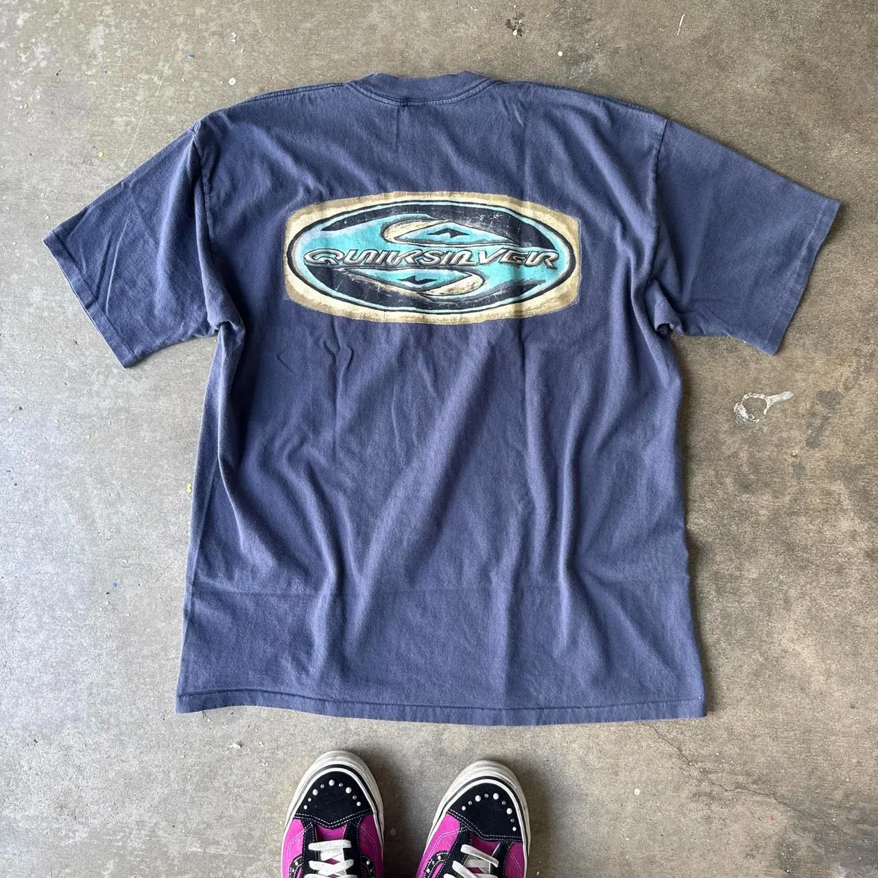 Vintage Quiksilver Surfer Tshirt in Navy with Blue Accents, Unisex Crewneck Shirt for Men and Women
