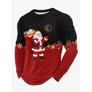 Men’s long-sleeve top with a 3D digital print of Santa Claus, plus a casual pullover with a snowflake design—Holiday Clothing YQYI