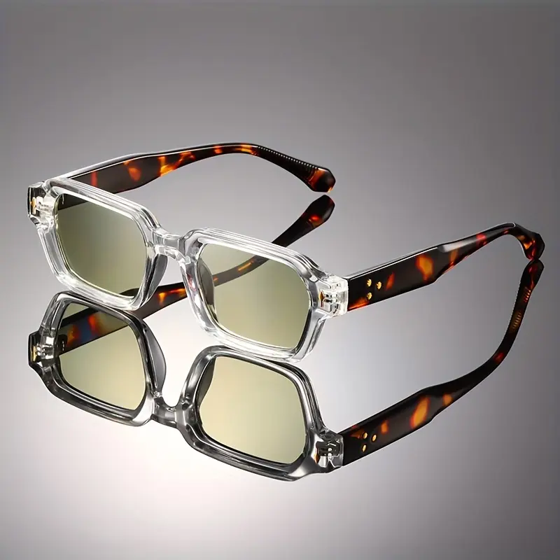 Retro Square Look Rectangle Frames Eyeglasses - Orange Tint Polycarbonate Decorative Lenses, Lightweight Hinges, Microfiber Clean Cloth Included, Unisex Fashion for Photography Props, Birthday Gifts