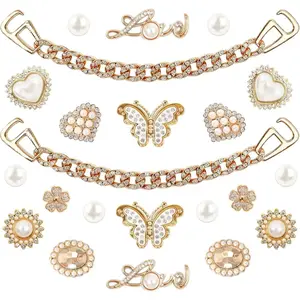 Shoe Charms for Women - Bling Rhinestone Flower Pearl Chains, Cute Butterfly Shoe Accessories for DIY Sandal Decor, Party Birthday Gift Ideas for Girls Teens