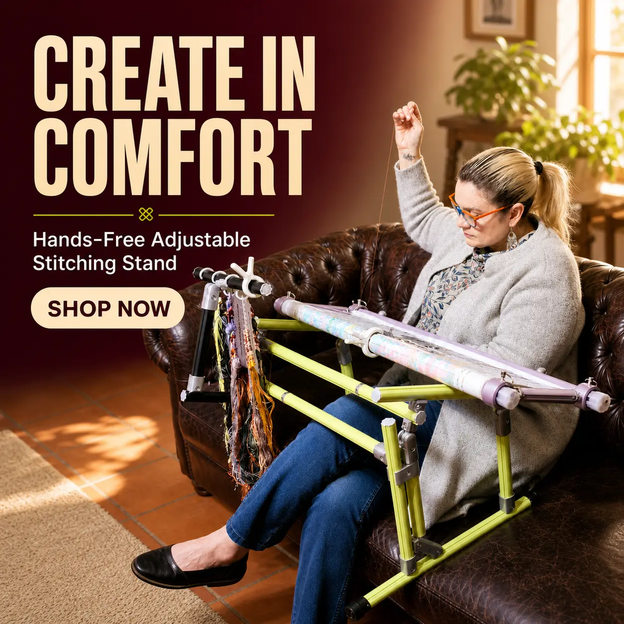 【Third Generation】Bed Embroidery Frame Stand for Cross Stitch, Adjustable 25-60cm (9.84-23.62 inches) Height, 70-50cm(27.56-19.69 inches) Base, Aluminum Alloy, Tiltable & Width Adjustable, Bed & Table Use, Strong Load Capacity