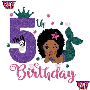 Brown Mermaid Birthday Girl DTF Transfer Print