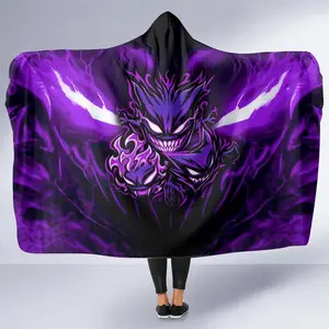 Gengar Gastly 3D Hooded Blanket, 3D Pokémon Throw Blanket, Fleece Inside Hooded Blanket, Mother's Day Gifts