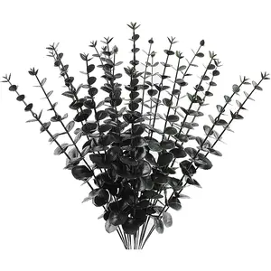 Plastic Eucalyptus Black Stems 12  Faux Decorations Artificial Leaves Greenery  Leaf  Office House Table Desk Decor Wedding Party Vase Forever Live