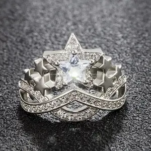 This 925 sterling silver, ultra-sparkling crown-shaped luxury zircon five-pointed star ring is a stylish and unique women's jewelry piece, an ideal birthday and Valentine's Day gift, and the perfect holiday present for your sisters.  conn radiant  cut  en