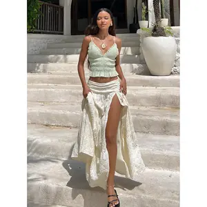 Silver Soul Embroidered Maxi Skirt Cream