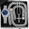 Luxury Punk with Necklace Bracelet Cross Pendant, Analog Quartz Movement, Adjustable Strap, Unisex Gift Box for All Seasons, Fashionable Jewelry Set, Bling Matching Set