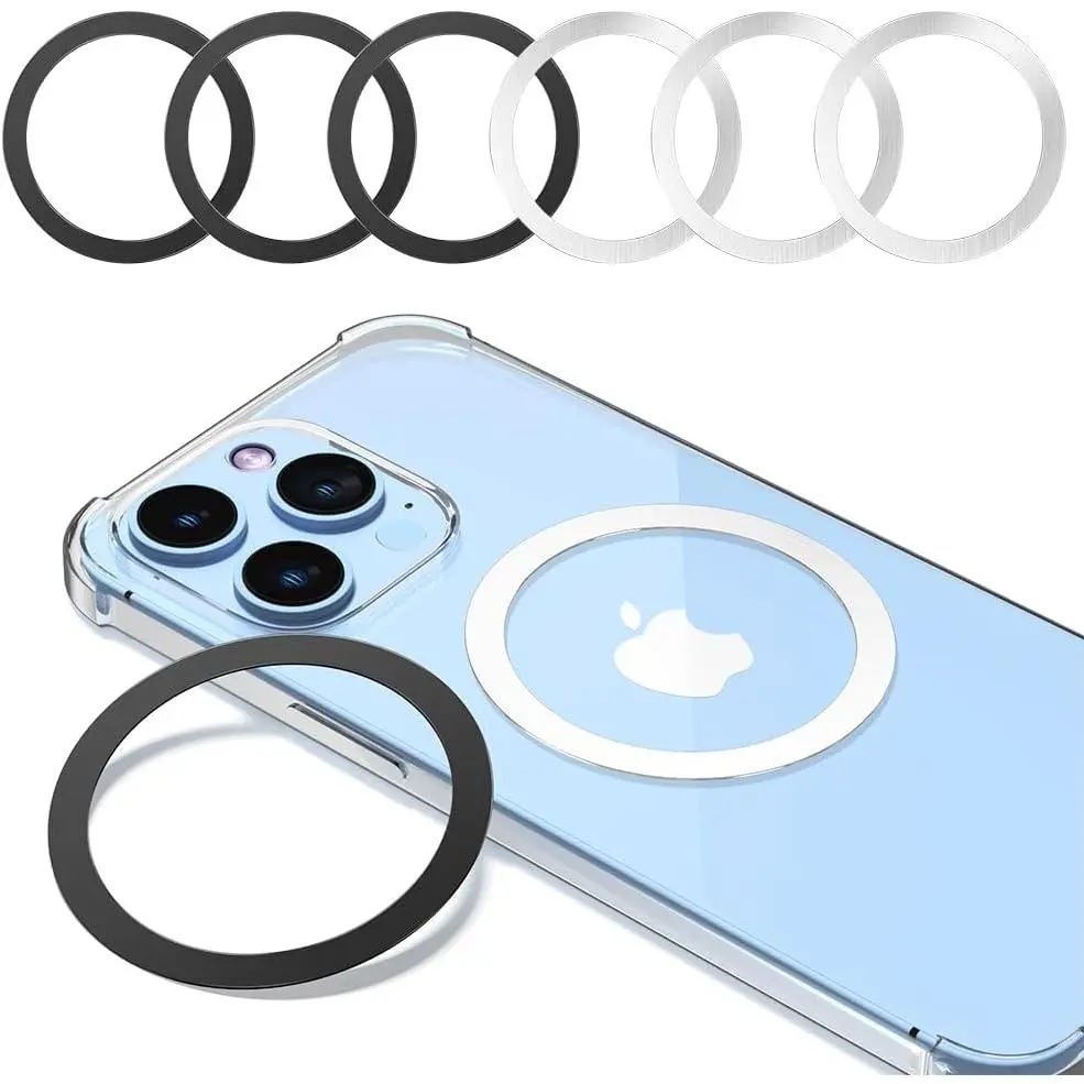 Magnetic Wireless Charging Magsafe Ring-6 ,Ultra-Thin(0.4mm) Magsafe Sticker, Compatible with iPhone 16/15/14/13 Series, Galaxy, Pixel Series,Magsafe Accessories-3Black&3Silver