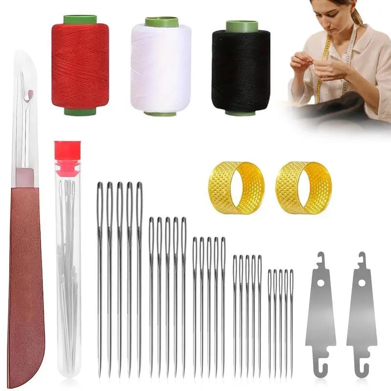 34 PCS Big Eye Steel Needles Set,Sewing Kit,Big Eye Steel Sewing Needles Kit,Long & Thin Handmade Quilting & Sewing Needles Kit for DIY Sewing Projects