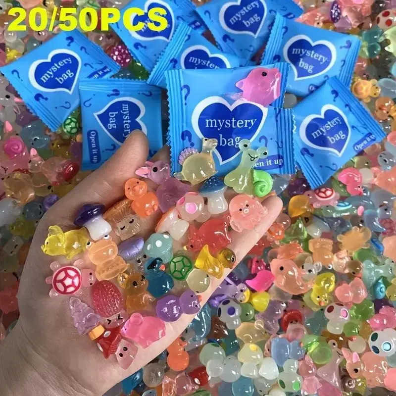 20/50Pcs Luminous Mini Animal Mystery Bags, Random Glow-in-the-Dark Tiny Cartoon Figurine Blind Packs, Bulk Surprise Party Favor Toys