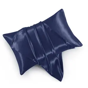Navy Blue Satin Pillowcases with Hidden Zipper Queen Size Set of 2 Soft Silk for Hair & Skin Care Premium Satin Fabric Easy Care Wrinkle & Fade Resistant