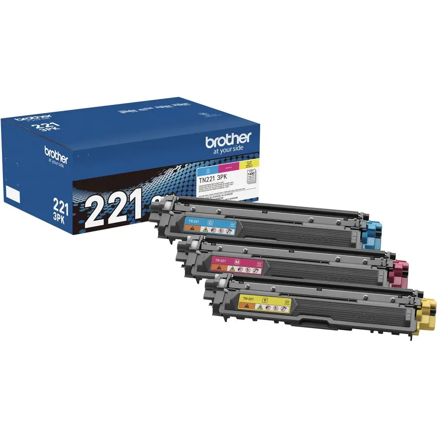 Brother TN221 Toner Cartridge Cyan Magenta Yellow 3 Pack in Retail Packaging