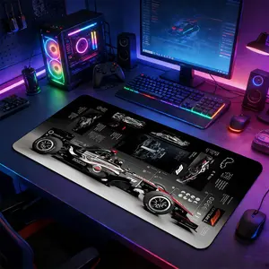 F1 Racing Car Technical Blueprint Large Extended Gaming Mouse Pad, Non-Slip Rubber Base Stitched Lock Edge Desk Mat, Mechanical Engineering Artistic Design Desk Pad, Durable Computer Accessory for Home Office & Gaming Setup, Ideal Gift for Gamers & Racing