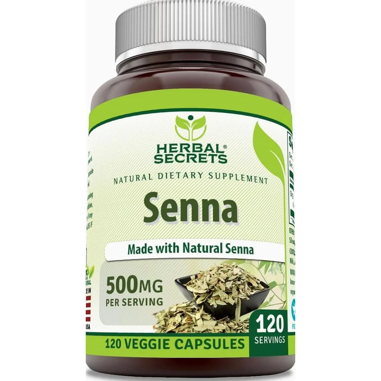 Herbal Secrets Senna Supplement | 500 Mg | 120 Veggie Capsules | Made with Natural Senna | Non-GMO | Gluten-Free | Made in USA