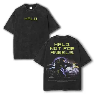 HALO - NOT FOR ANGELS Washed T-Shirt, Vintage Washed Oversize Unisex Tee, Indie Card Game Inspired Streetwear tee unisex heavyweight cotton t-shirt washed vintage t-shirt Casual Graphic Menswear Top unisex streetwear merch Hoodie Print black tee