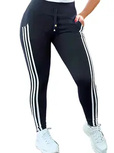 Women's Striped & Camo Pattern Summer Sports Leggings with Phone Pocket, Tummy Control Butt Lift Leggings, High Waisted  Athletic Workout Running Yoga Pants