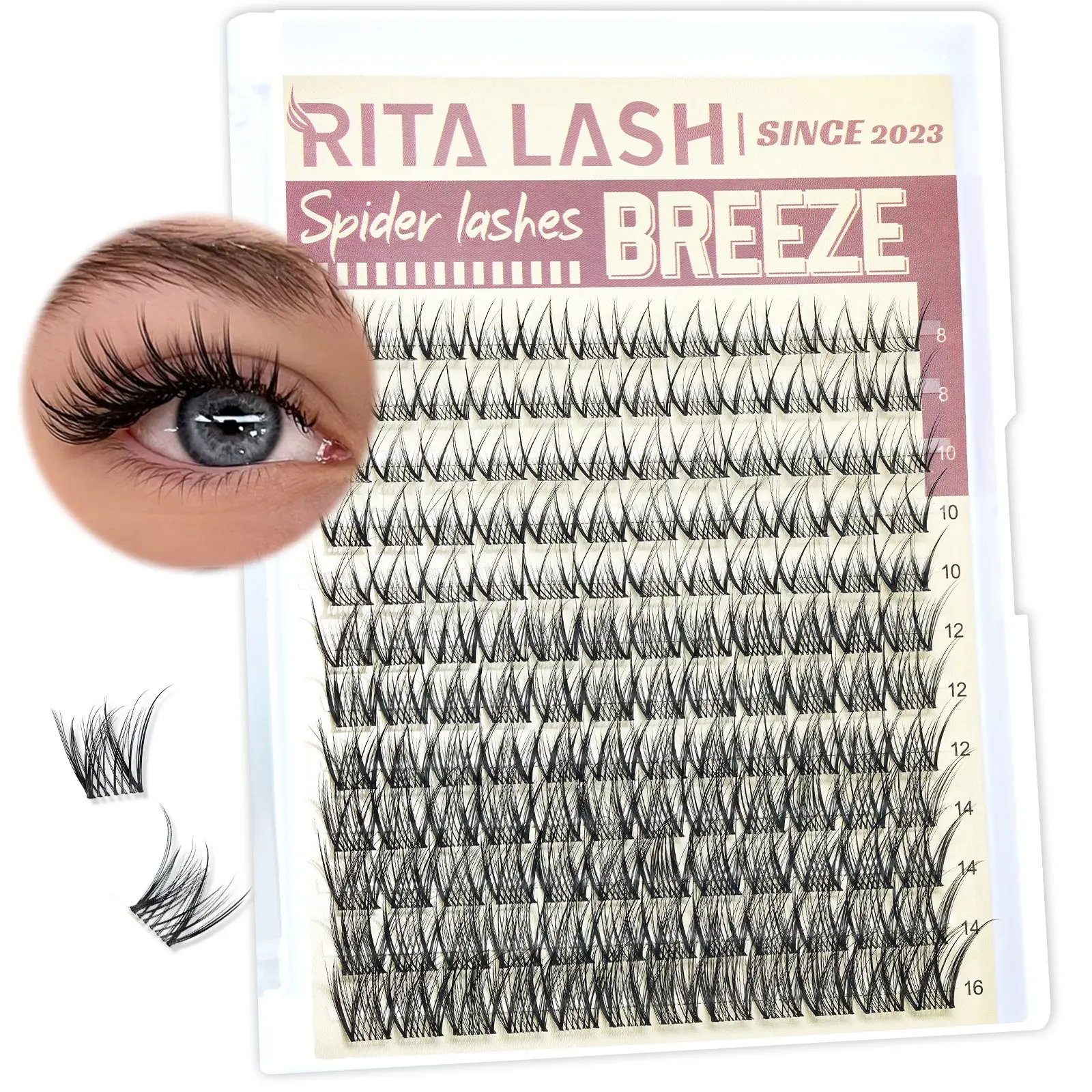 RITALASH 144PCS Wispy Spider Lash Clusters, Natural Breeze Eyelash Clusters D Curly Lashes Cluster 8-16mm Spider Cluster Eyelash Extensions Reusable Venus Individual Lashes for Beginners DIY at Home