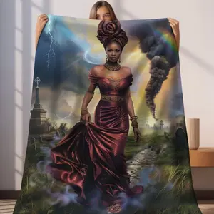 Lightweight Blanket - Oya | Spiritual Gifts For Women | Regla De Ocha | Santeria | Orisha Gifts | Yoruba Art | African Deity | Flannel  Blanket