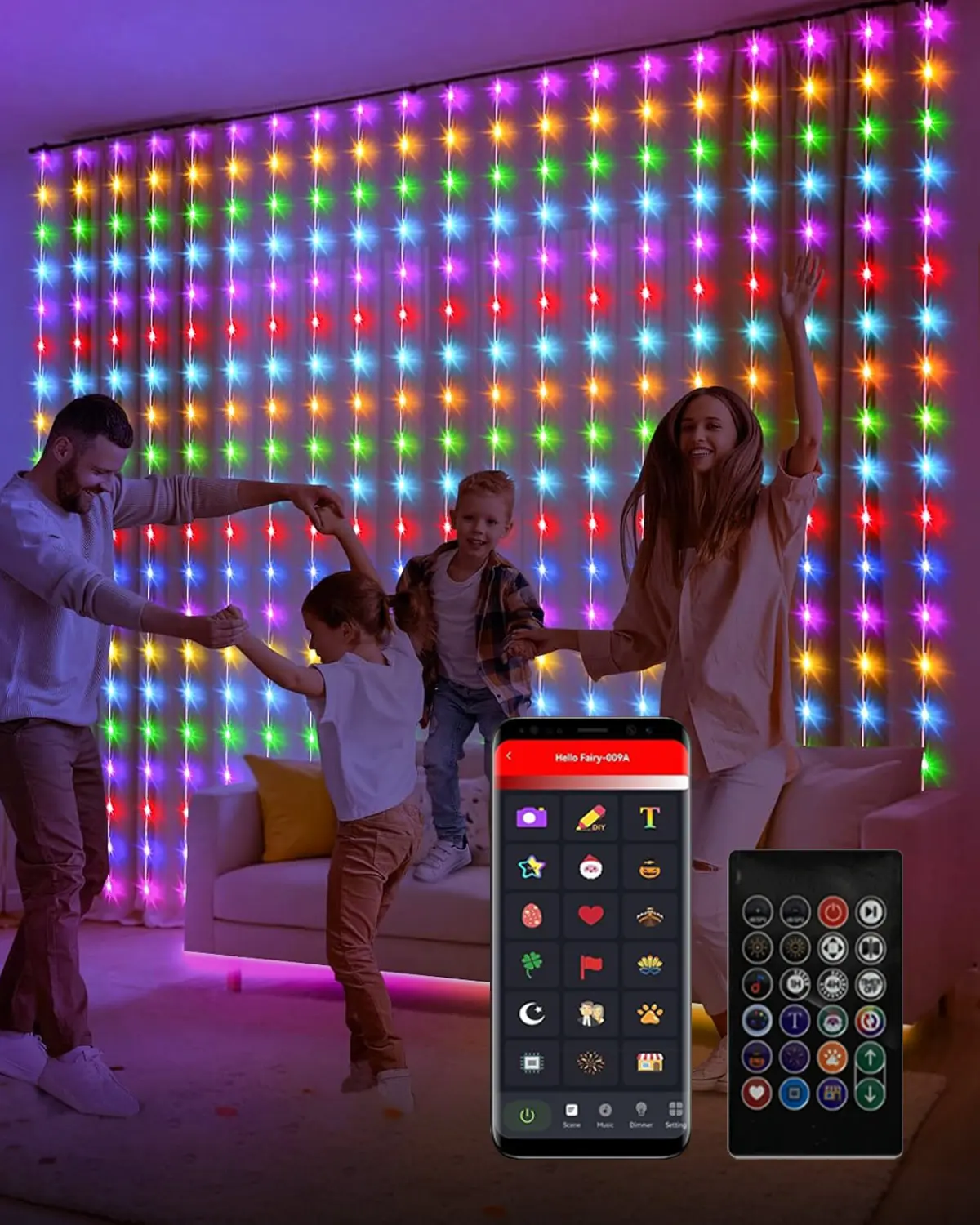 6.6x6.6ft RGB 400-LED Rectangle Curtain Lights, Bluetooth App Control, 100+ Scenes, Music Sync, USB Plug, IP44 Waterproof DIY Lights for Wall Hanging, Birthday, Ceremony (All Ages)