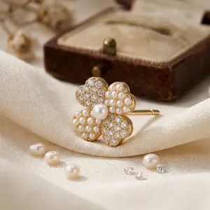 Simulated Pearl Golden Tone Earrings for Women Pierced Earrings Fashion Bridal Elegant Jewelry Gift