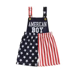 Toddler Baby Girl Boy 4th of July Outfit American Flag Overalls Romper with Pocket Patriotic Day  Jumpsuit