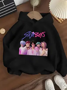 K-Pop Demon Hunters Hoodie Fashion Saja Boys Style, Spring & Fall Casual Long Sleeve Sweatshirt with Cartoon Print Graphic Hoodie