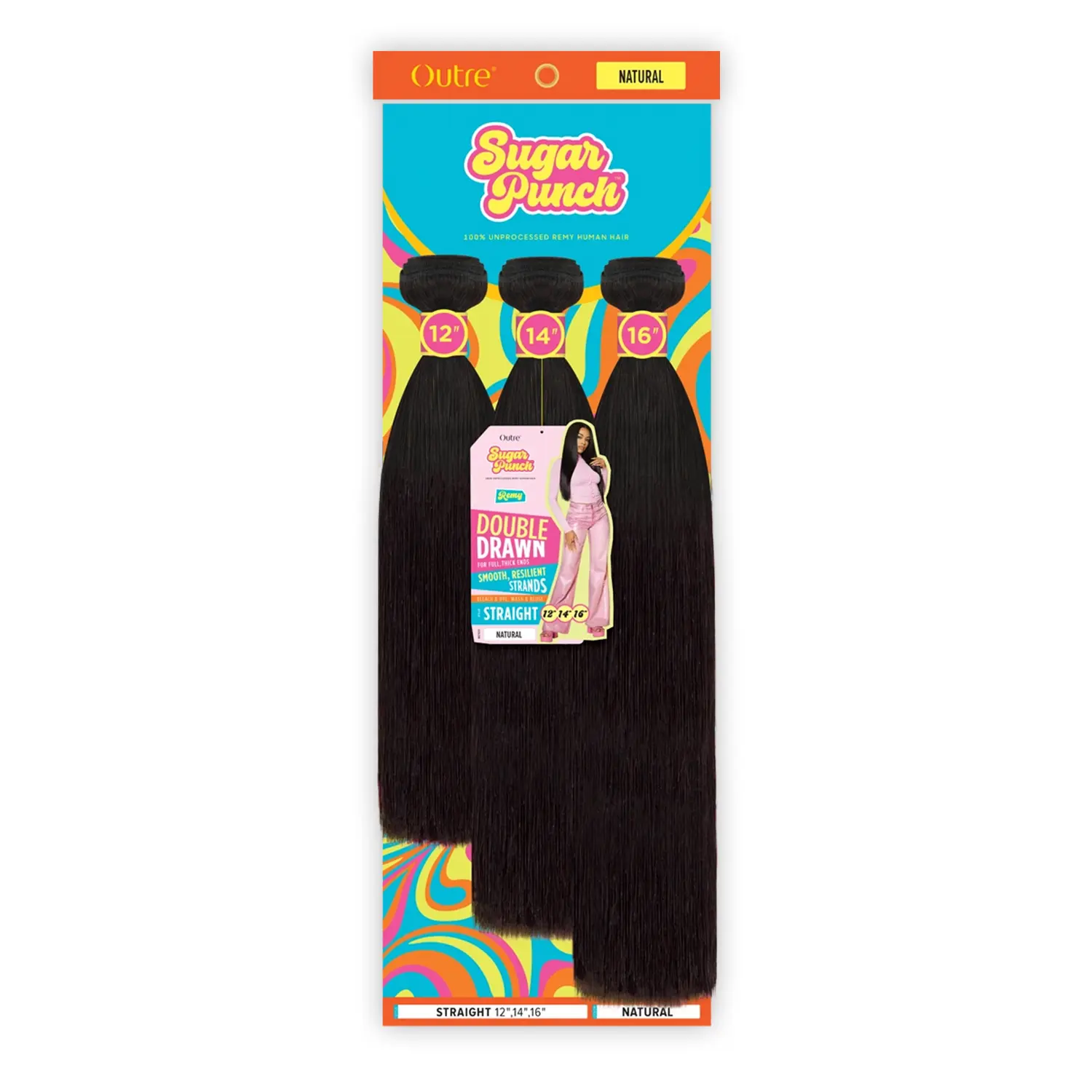 Outre Unprocessed Remy Human Hair Weave Sugar Punch 3 Bundles Straight