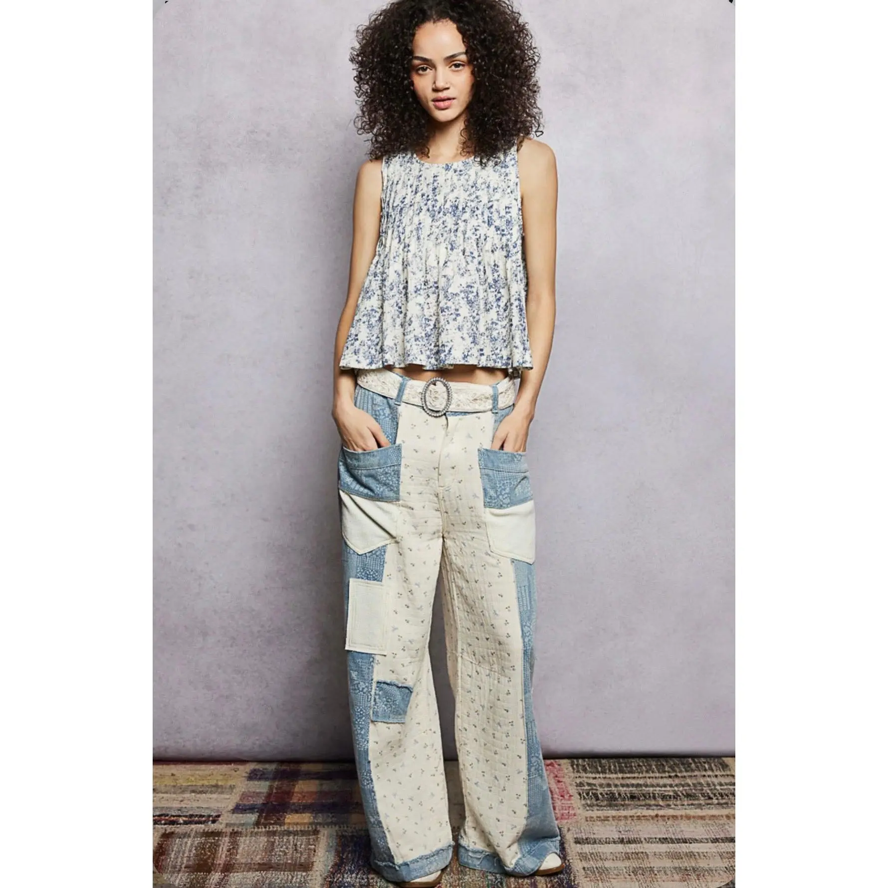 GWP124 Denim Multi Big Pocket Patchwork Jeans