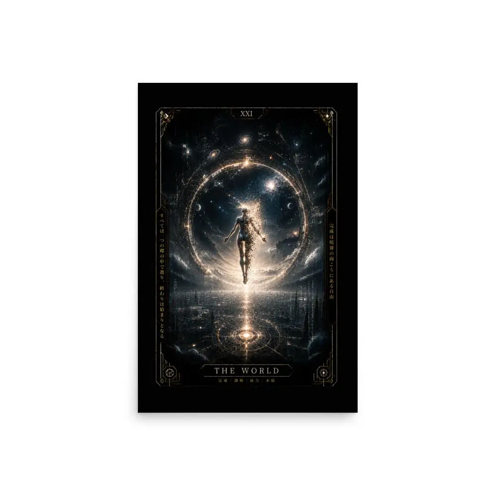 Techno Tarot The World Matt Arcane Futuristic Art Graphic Wall Print - High-Quality Cyberpunk Decoration, Bold Cyberpunk Style Posters with Detailed Artwork, Multi-Size Home Decor for Rooms, Archival Ink