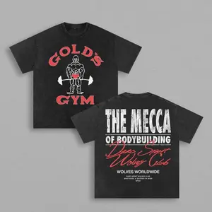 Gold’s Gym Mecca Bodybuilding Oversized Washed T-Shirt - Men’s Workout Fitness Shirt