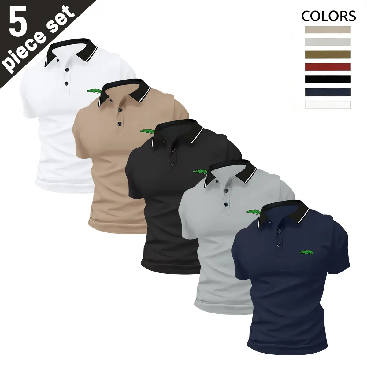 Men’s fashion polo shirt multipack; casual solid-color and printed polos; comfortable, versatile fabric; regular fit; button closure; stylish men’s top; collared golf shirt; pullover business wear for tennis training.