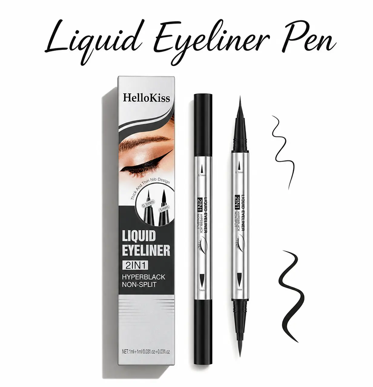Dual-Ended Creamy Silky Liquid Eyeliner Pen, 24HR Waterproof, Lightweight Long Wear, Precision Fine & Thick Tips natural elfey eliner whiskey  Perfect Pout Lip  cars lane yeliner 2-in-1 high pigment liner sheer Jackpot Makeup flawless gloss